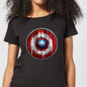 Marvel Captain America Wooden Shield Womens T-Shirt - Black - XXL