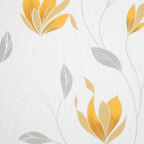 image of FINE DECOR Fine Decor - Synergy Floral Mustard Yellow Silver White Paste The Paper Wallpaper WL-M1717