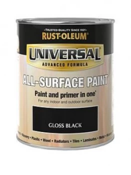 Image of Rust-Oleum Gloss Black Universal Metal And All-Surface Paint - 750Ml