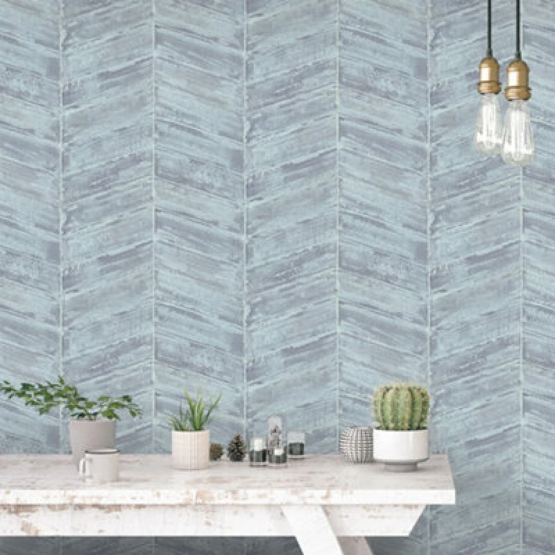 Image of Galerie Ambiance Blue Chevron Embossed Wallpaper