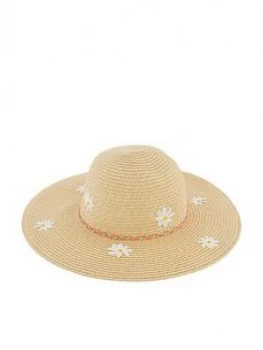 Image of Accessorize Girls Daisy Sparkle Floppy Hat - Natural