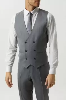 Image of Mens Slim Fit Grey Mini Herringbone Waistcoat