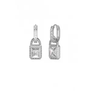 image of Ladies 25mm Rhodium Plated Clear Padlock Earrings UBE02198RH