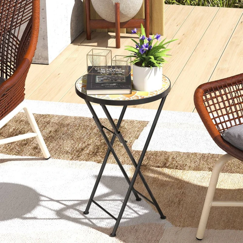Image of OUTSUNNY Mosaic Garden Table, 35.5cm Folding Coffee Table in Yellow Yellow Unisex