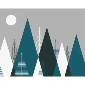 Image of Origin Murals Graphic Mountains Grey & Peacock Wall Mural - 3.5m x 2.8m