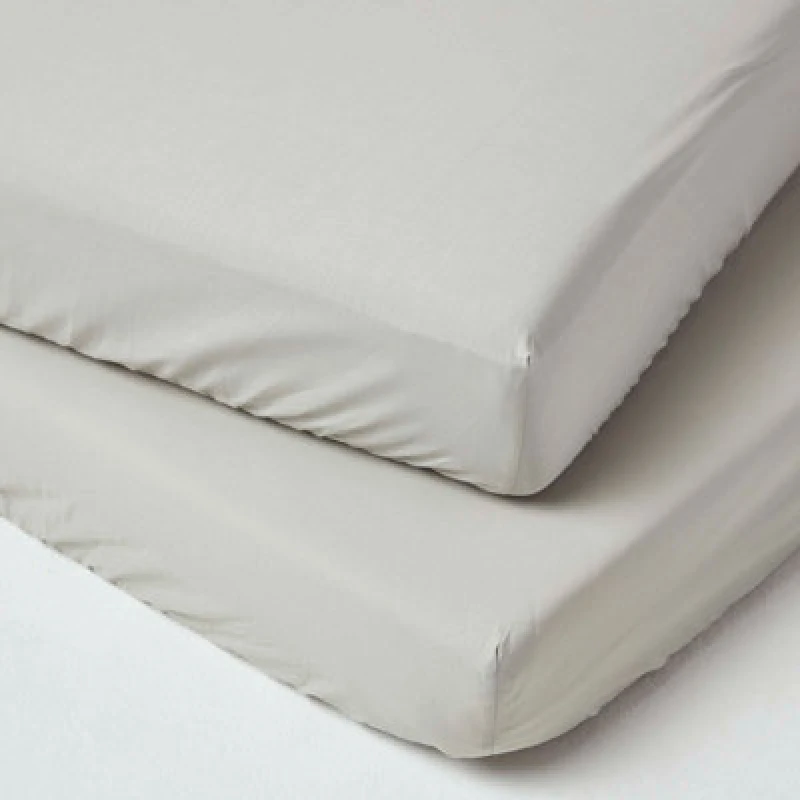 Image of Homescapes Cotton Cot Bed Fitted Sheets 200 Thread Count, 2 Pack Grey