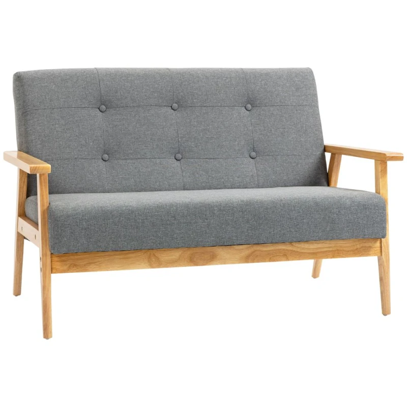 Image of HOMCOM Two Seater Couch, Compact 2 Seater Sofa with Linen Upholstery, Rubberwood Legs, Dark Grey Aosom UK