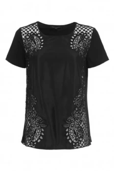Image of French Connection Gilly Lace Jersey BackTop Black