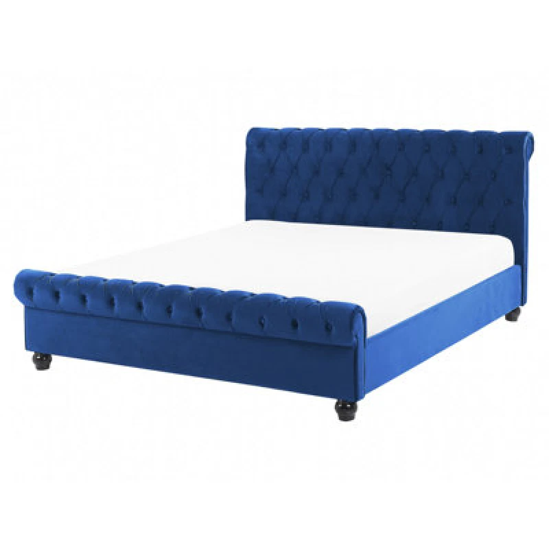 Image of Beliani Bed Velvet Avallon 160 X 200 Cm (Eu King Size) Navy Blue