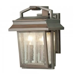 image of 2 Light Outdoor Wall Lantern Light Aged Bronze IP44, E14