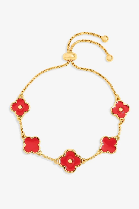 Image of Mood Womens Gold Plated & Coral Clover Bracelet Gold Female One Size