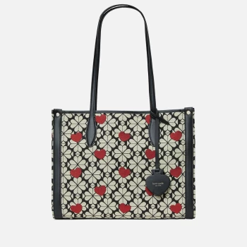 image of Kate Spade New York Womens Spade Flower Jacquard Hearts Tote Bag - Black Multi