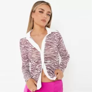 image of Missguided Fitted Mesh Ruched Shirt Zebra - Multi