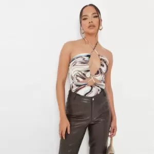 image of Missguided Front Cut Out Printed Bodysuit - Brown