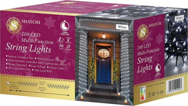 Image of Shatchi 200 Cool White Leds Multifunction Timer Outdoor String Fairy Lights 20M