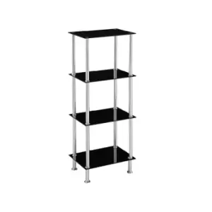 Image of Glass Shelf Tier Storage Unit, Rectangular Shape in Black or Clear Glass with Chrome Stand, Shelving Unit (Black, Tier 4) - Black