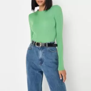 image of Missguided Rib Crew Neck Knit Top - Green