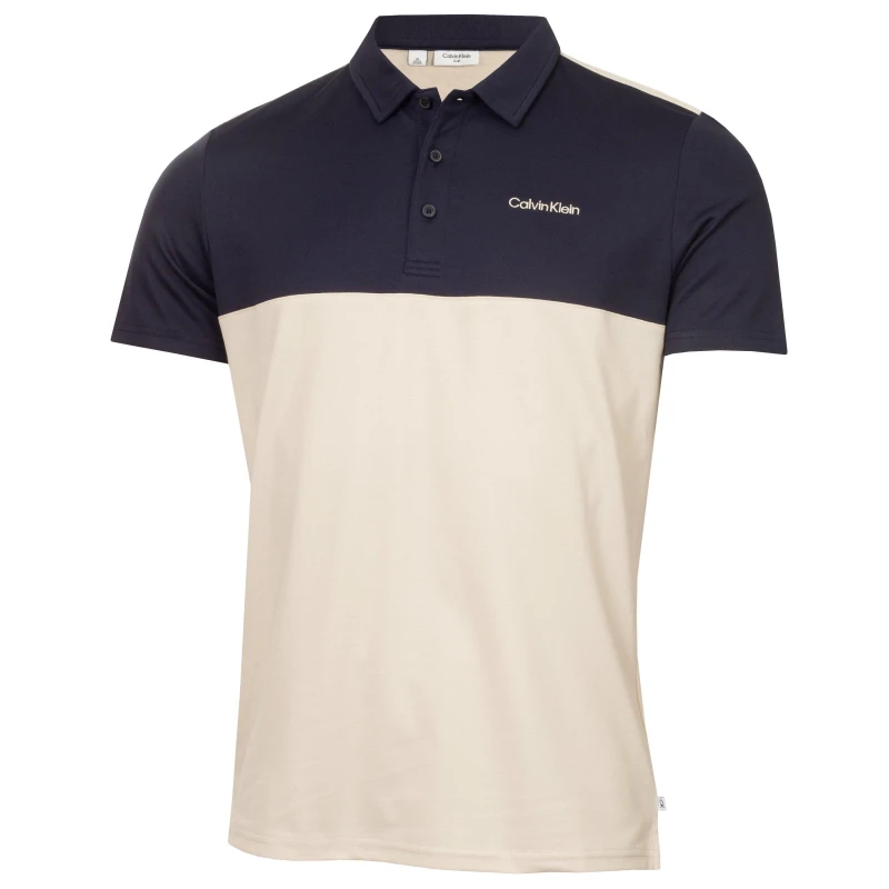 Image of Calvin Klein Golf Mens Jc Block Short Sleeve Performance Polo Shirt Oatm-Nvy male Small