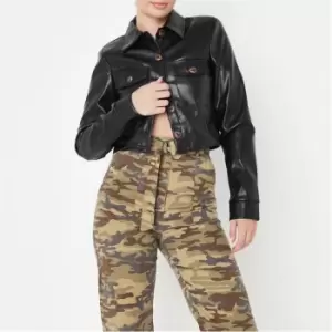 image of Missguided Tall Faux Leather Cropped Shacket - Black