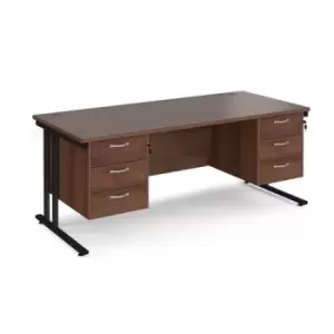 image of Office Desk Rectangular Desk 1800mm With Double Pedestal Walnut Top With Black Frame 800mm Depth Maestro 25 MC18P33KW