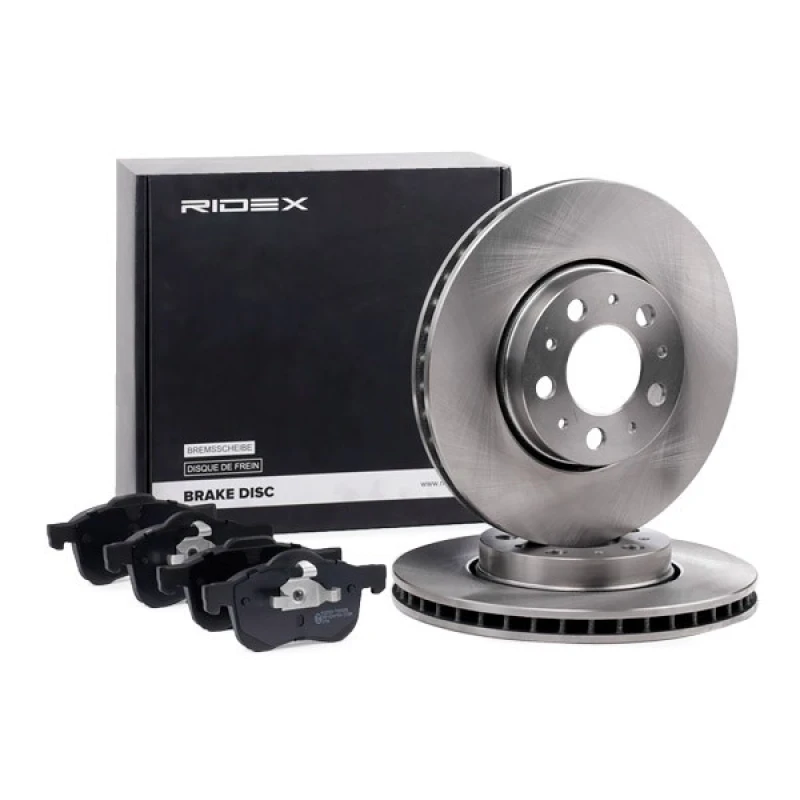 Image of RIDEX 3405B1153 Brake disc and pads set Front Axle, Brake Disc Type: Vented, excl. wear warning contact, with piston clip Brake Set,disc brakes (3405
