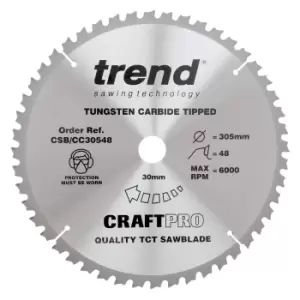 Image of Trend CRAFTPRO Wood Cutting Mitre Saw Blade 305mm 48T 30mm