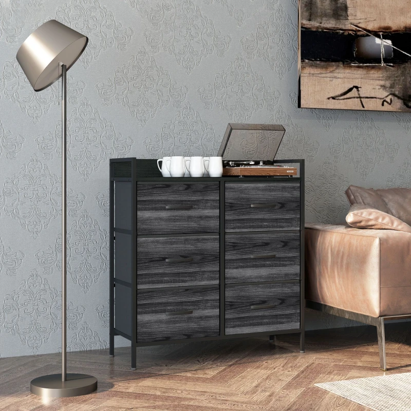 Image of HOMCOM Bedroom Chest of Drawers 6 Drawer Dresser w/ Shelf - Black TJ Hughes 5063603012950