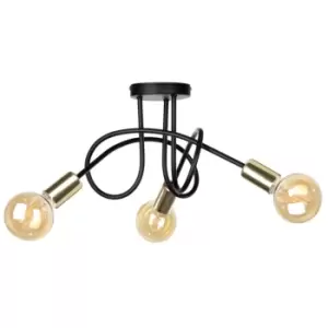 Image of Rumba Multi Arm Semi Flush Ceiling Light Black, Gold, 50cm, 3x E27