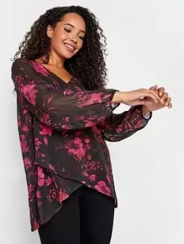 image of M&Co Floral Wrap Hem Blouse, Black, Size 10, Women