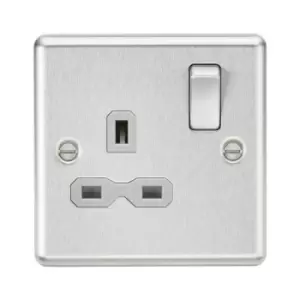 Image of Knightsbridge - 13A 1G dp Switched Socket with Grey Insert - Rounded Edge Brushed Chrome
