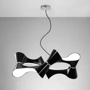Image of Suspension Ora 8 Twisted round Bulbs E27, shiny Black / white arylic / polished chrome
