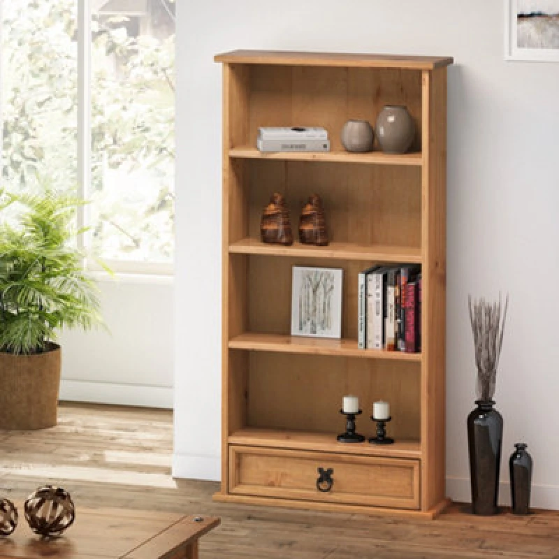 Image of Mercers Furniture Corona 1-Drawer Bookcase and DVD Storage Rack - Pine