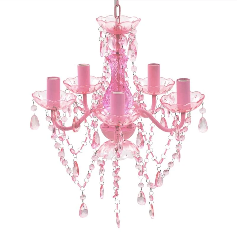 Image of vidaXL Crystal Light 5 Bulbs Pink Home Chandelier Ceiling Lighting Fixture