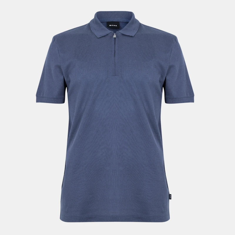 Image of Boss Mens H Paras Black Short Sleeve Polo Shirt Open Blue 468 male X Large