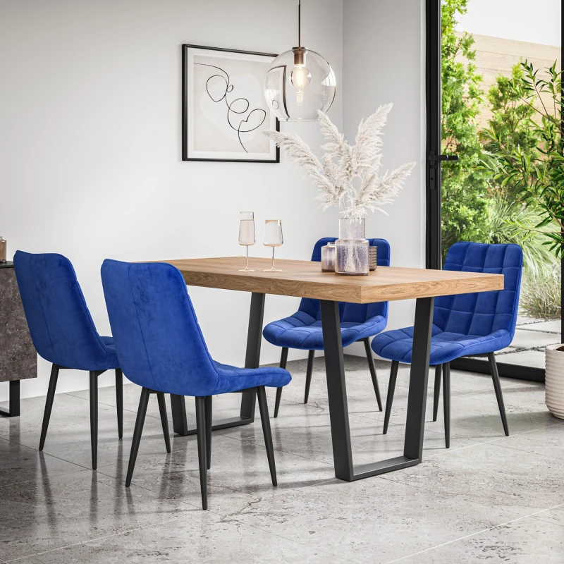 Image of More4Homes Aria Dining Table And Chairs - Oak Effect Table Top W Black Legs + Nova Faux Leather Dining Chair Set Of 4 (Black)