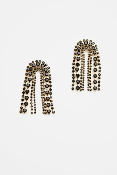 Image of Gold Black Round Statement Chandalier Earrings