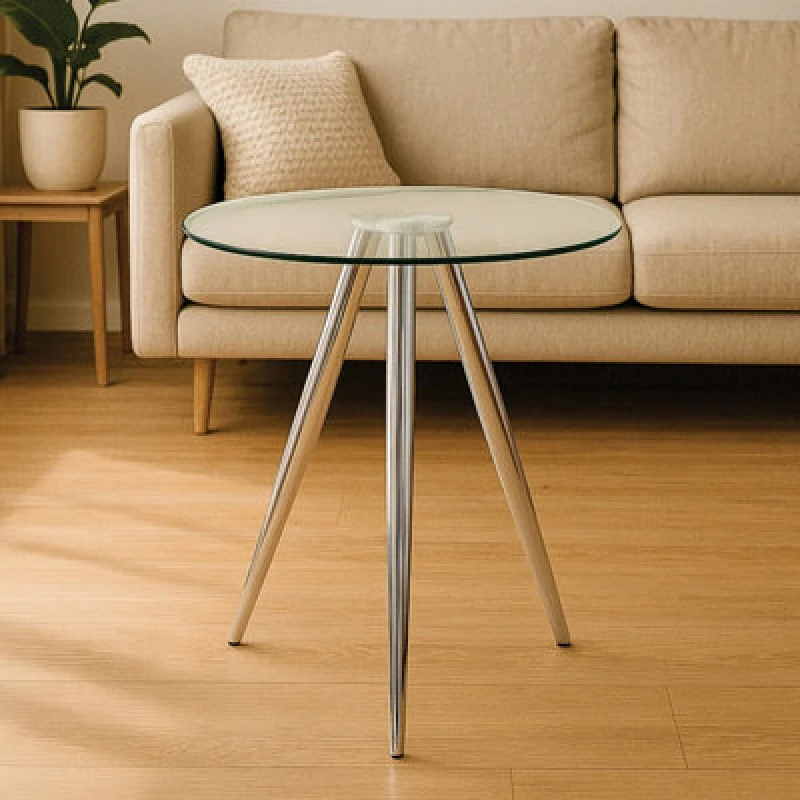 Image of Premier Housewares Interiors By Premier Elegant Round Bar Table, Tripod Base Circular Bar Table, Transparent Top Round High Table For Livingroom Silve