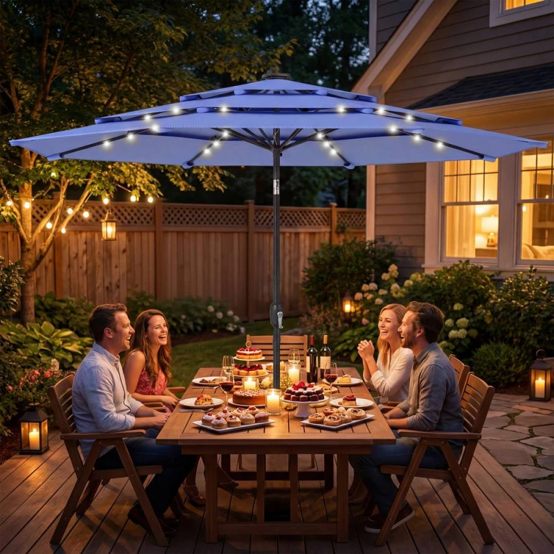 Image of OUTSUNNY 2.8 m Garden Parasol Umbrella with Light, Patio Umbrella in Navy Size: 3m Navy Unisex 3m