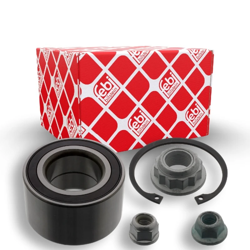 Image of FEBI BILSTEIN 39160 Wheel bearing kit with fastening/mounting material, Front Axle, with ABS sensor ring Wheel Bearing Kit (654)