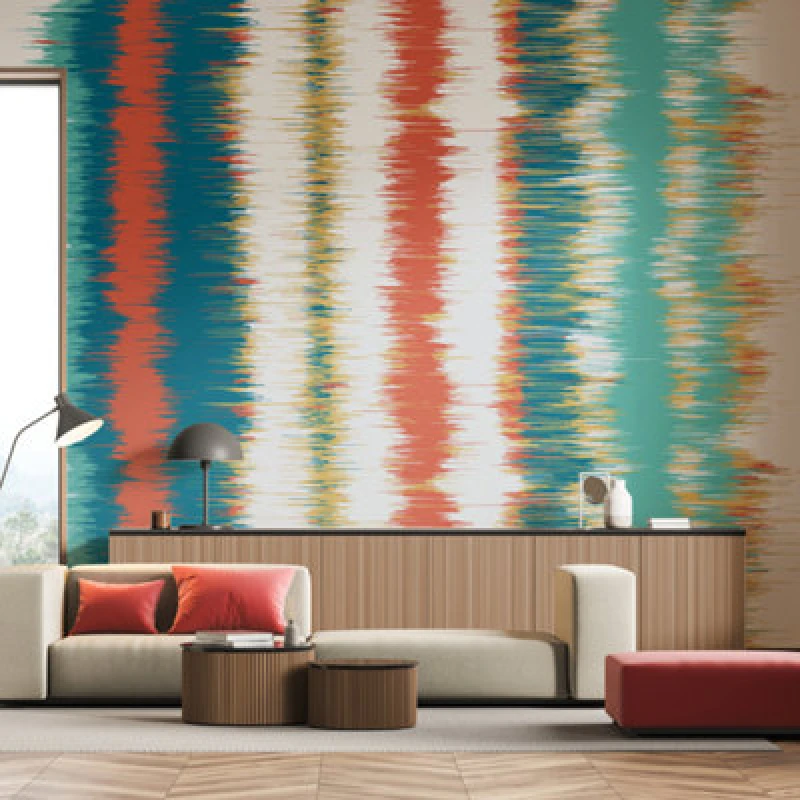Image of Origin Murals Linear Stripe - Teal Blue And Orange Matt Smooth Paste The Wall Mural 350Cm Wide X 280Cm High