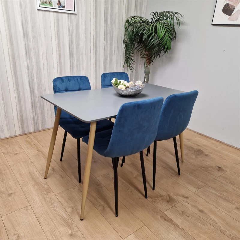 Image of KOSY KOALA KOSY KOALA Wooden Rectangle Grey Tulip Table with 4 Blue Gem Patterned Chairs Grey One Size Unisex 5061055340119