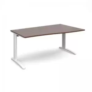 image of TR10 right hand wave desk 1600mm - white frame and walnut top