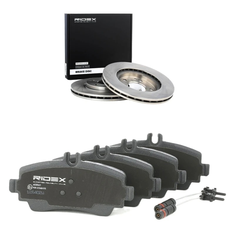 Image of RIDEX 3405B2947 Brake disc and pads set Front Axle, Brake Disc Type: Vented, prepared for wear warning indicator Brake Set,disc brakes (3405)