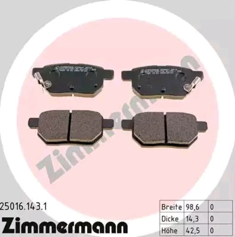 Image of ZIMMERMANN 25016.143.1 Brake pad set Rear Axle, with acoustic wear warning, Photo corresponds to scope of supply Brake Pad Set,disc brake (402)