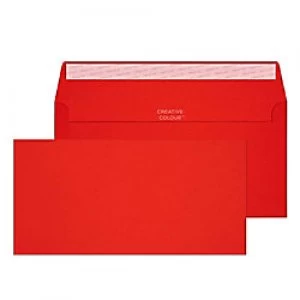 Image of Creative Bright Coloured Envelopes DL+ Peel & Seal 114 x 229mm Plain 120 gsm Pillar Box Red Pack of 500