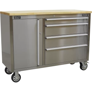 image of Sealey Stainless Steel 4 Drawer Tool Roller Cabinet Stainless Steel