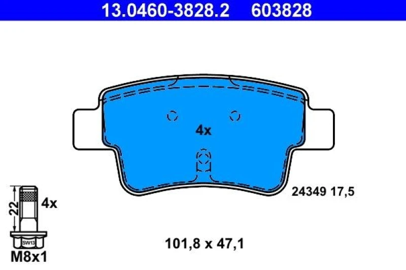 Image of ATE 13.0460-3828.2 Brake pad set excl. wear warning contact, with brake caliper screws Brake Pad Set,disc brake (402)