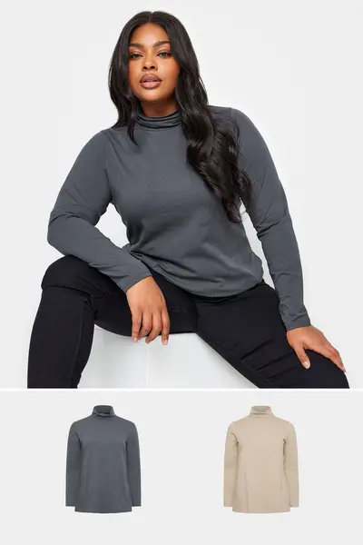 Image of Yours 2 Pack Turtle Neck Tops Grey