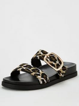 image of OFFICE Synthia Double Buckle Flat Sandal - Leopard, Leopard, Size 3, Women