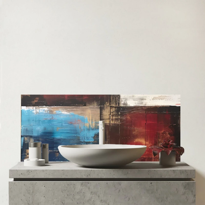 Image of Warren Reed - Designer Rustic Harmony In Bold Colours Glass Bathroom Splashback Multicolor Unisex